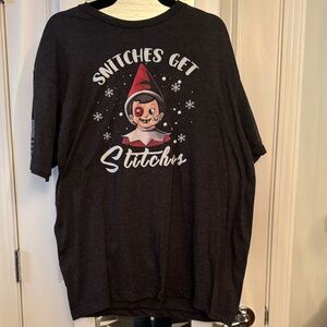 Snitches Get Stitches T-Shirt - Black Funny Elf On Shelf Christmas